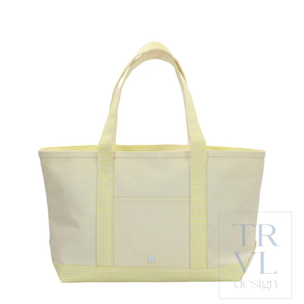 Medium Tote - Coated Canvas Natural with Buttercup Gingham Trim - Tote Bags