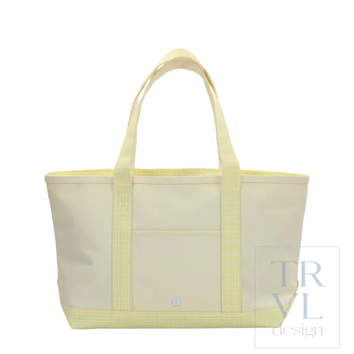 Medium Tote - Coated Canvas Natural with Buttercup Gingham Trim - Tote Bags