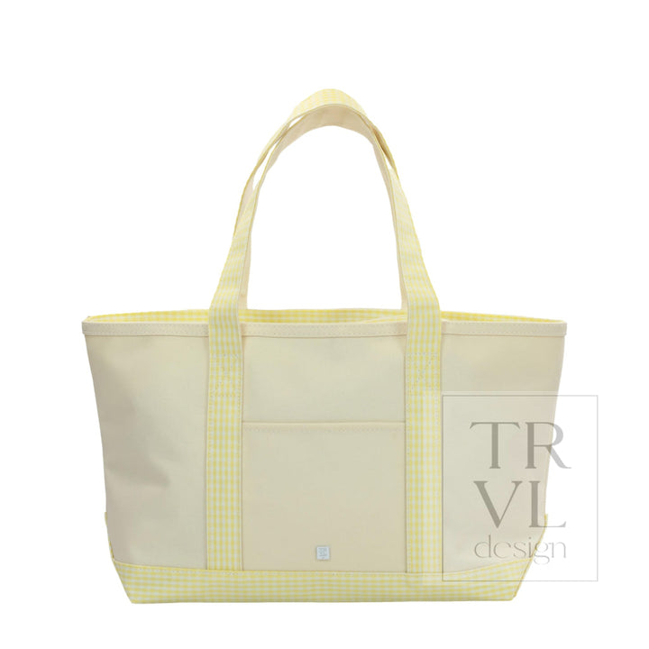 MEDIUM TOTE - COATED CANVAS NATURAL with GINGHAM BUTTERCUP TRIM - Tote Bags