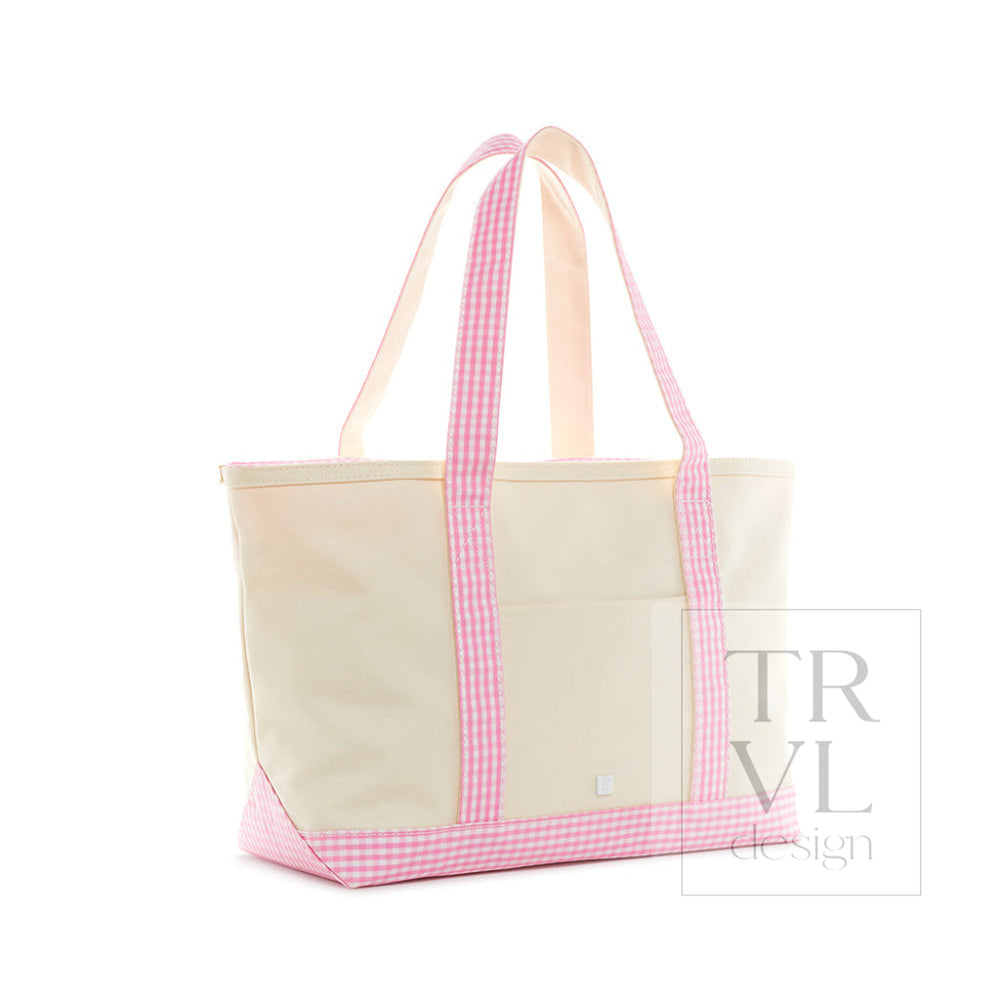 Medium Tote - Coated Canvas Gingham Pink Trim