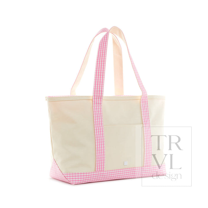 Medium Tote - Coated Canvas Gingham Pink Trim