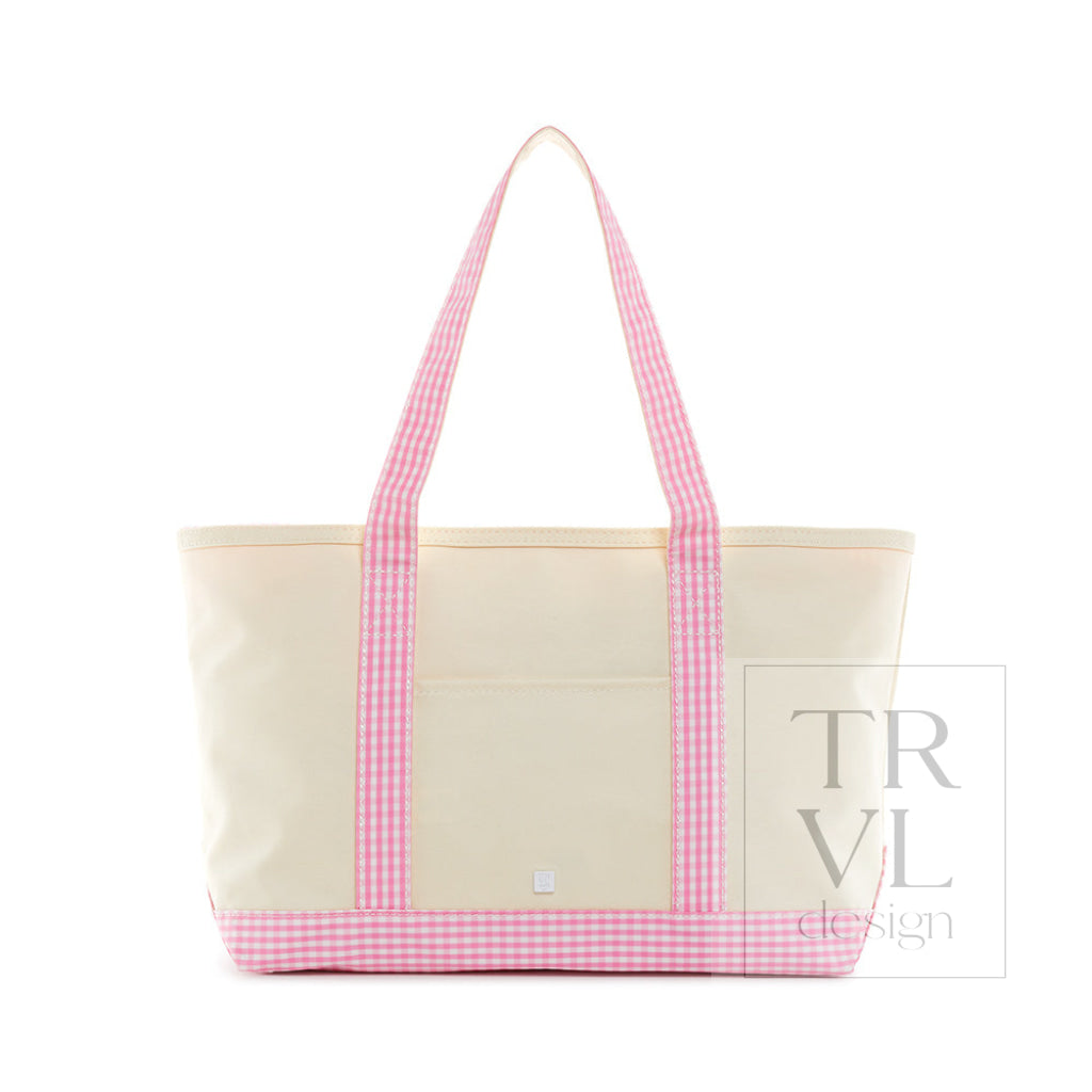Medium Tote - Coated Canvas Gingham Pink Trim