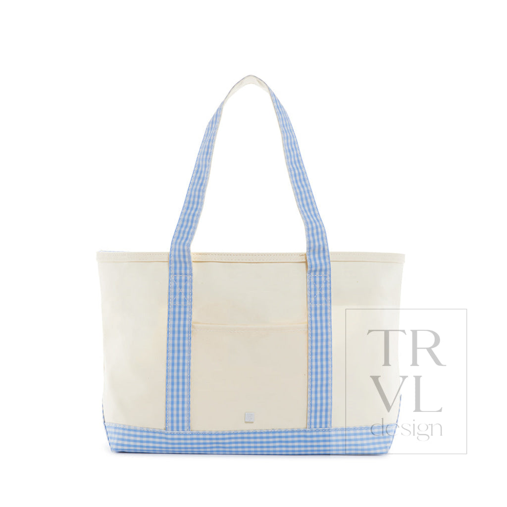 Medium Tote - Coated Canvas Gingham Sky Trim