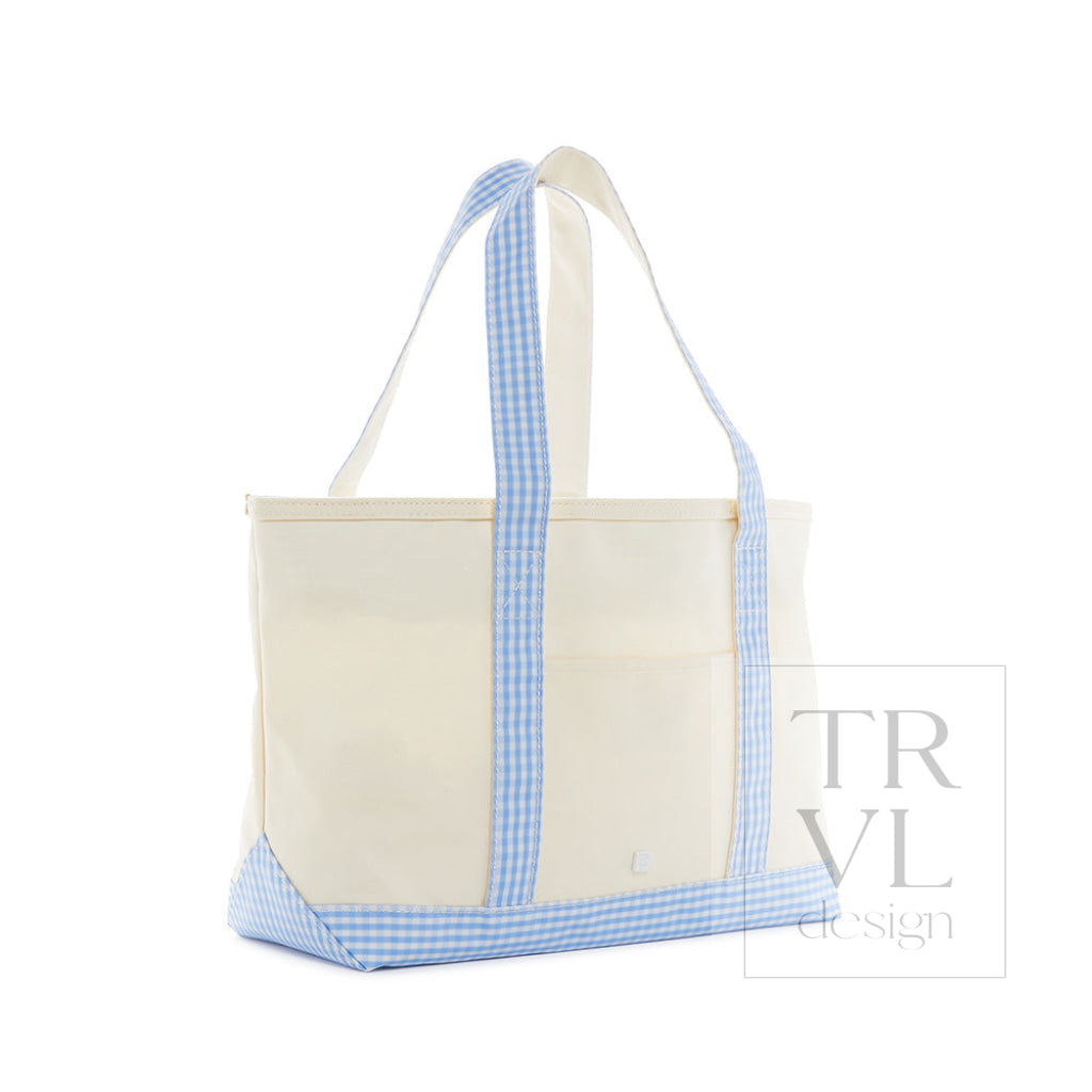 Medium Tote - Coated Canvas Gingham Sky Trim