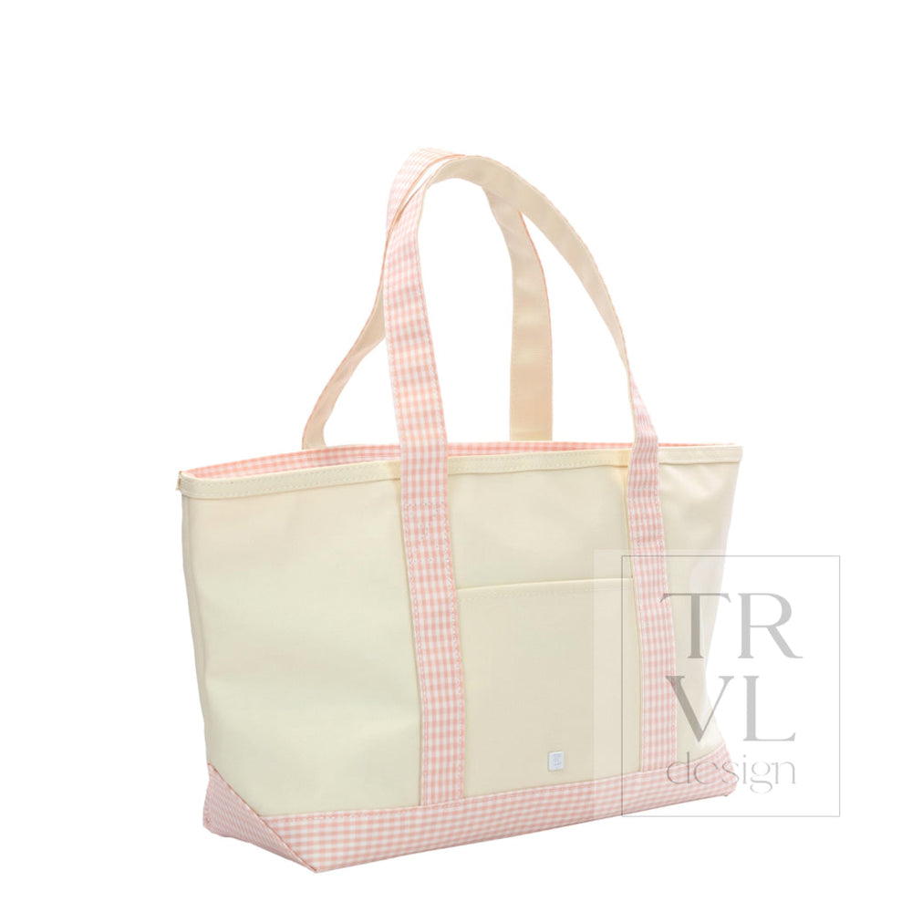 MEDIUM TOTE - COATED CANVAS NATURAL with GINGHAM TAFFY TRIM - Tote Bags