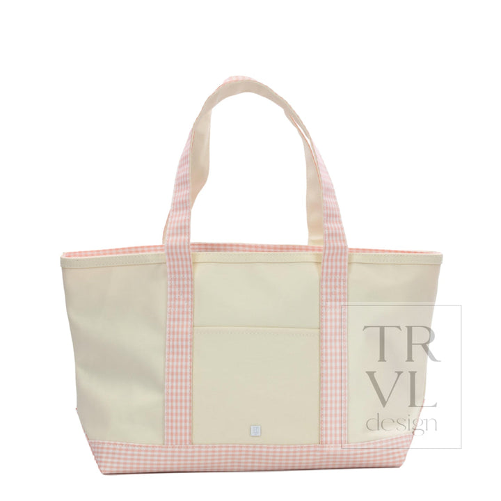 MEDIUM TOTE - COATED CANVAS NATURAL with GINGHAM TAFFY TRIM - Tote Bags