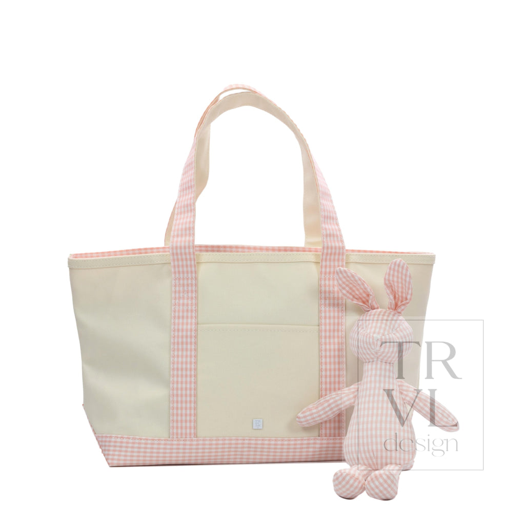 MEDIUM TOTE - COATED CANVAS NATURAL with GINGHAM TAFFY TRIM - Tote Bags