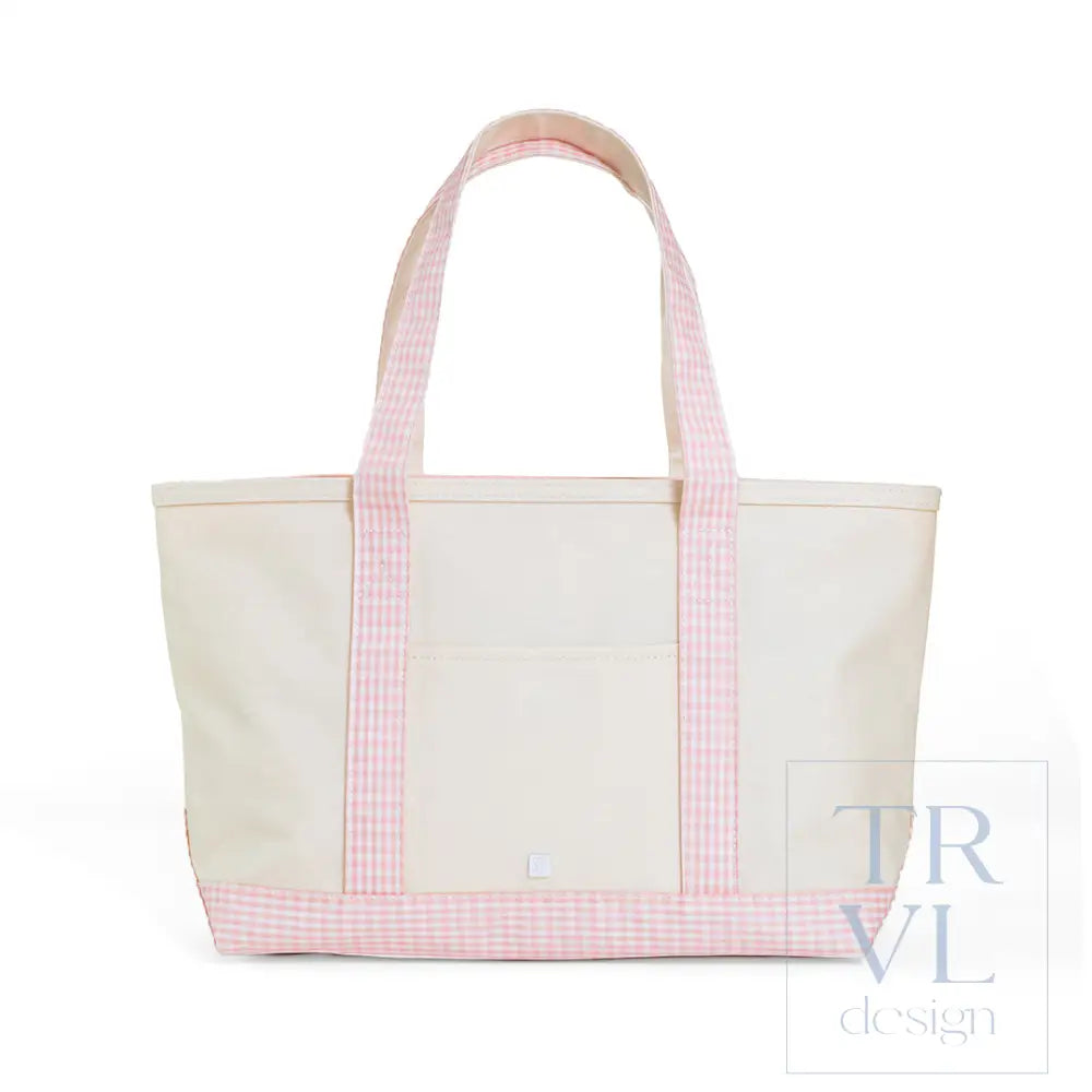 Medium Tote - Coated Canvas Natural with Taffy Gingham Trim - Tote Bags