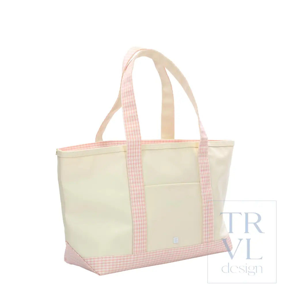 Medium Tote - Coated Canvas Natural with Taffy Gingham Trim - Tote Bags