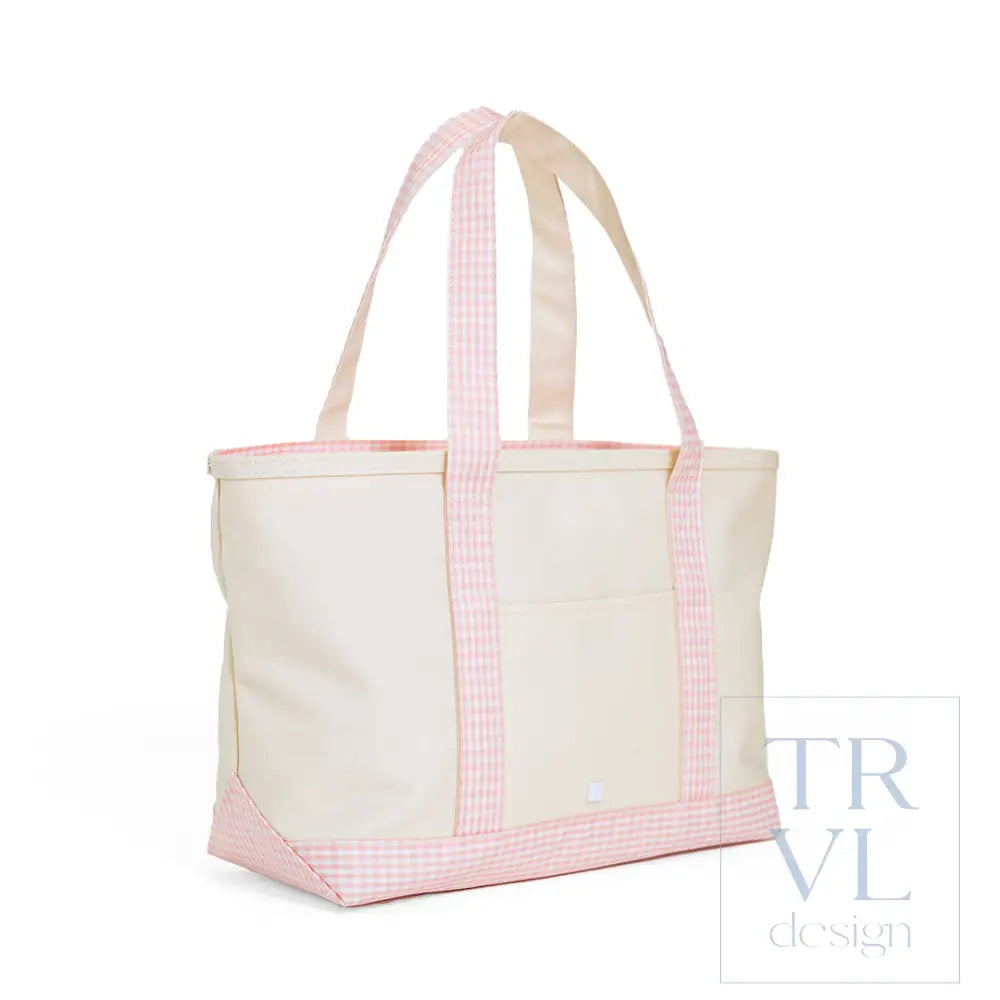 Medium Tote - Coated Canvas Natural with Taffy Gingham Trim - Tote Bags