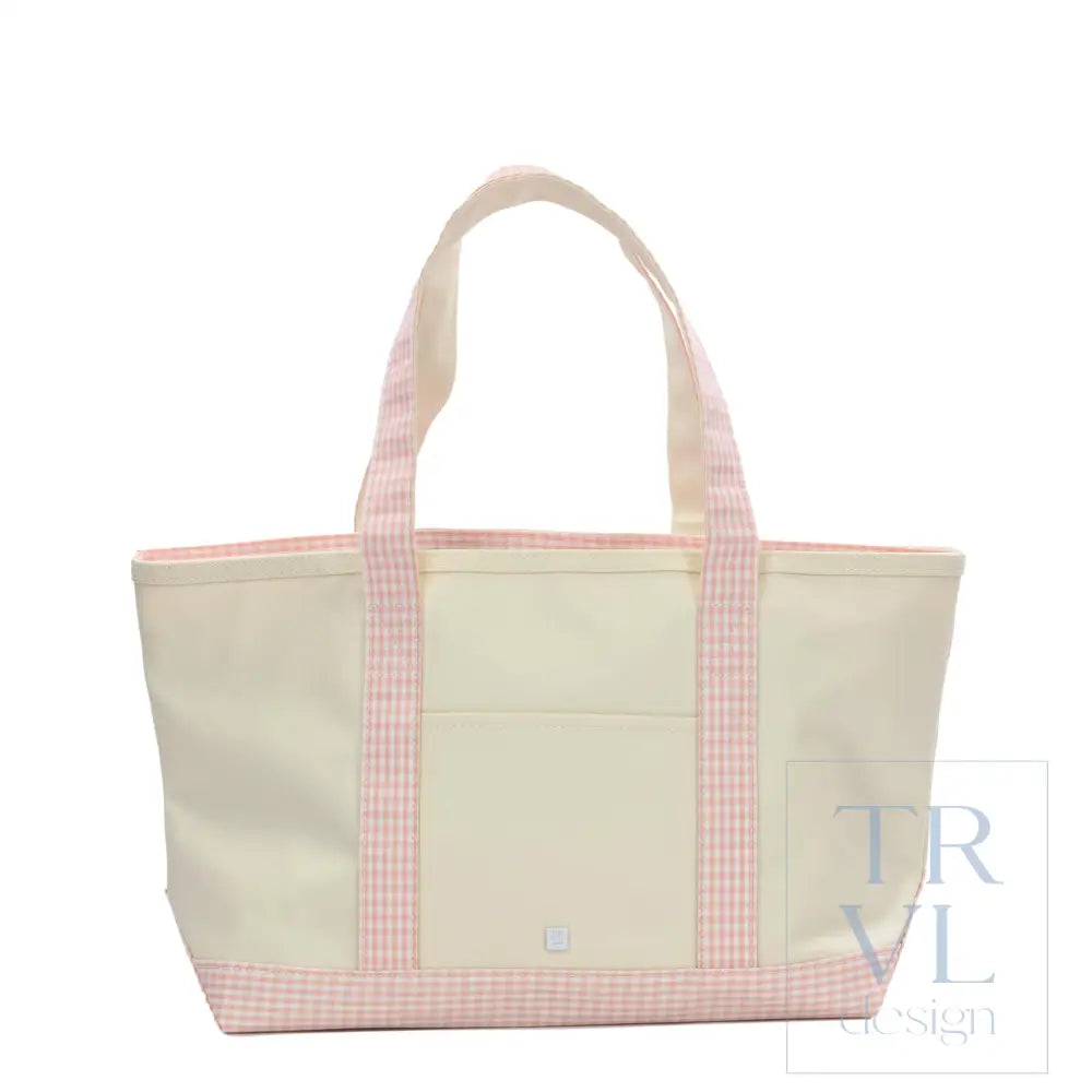 Medium Tote - Coated Canvas Natural with Taffy Gingham Trim - Tote Bags