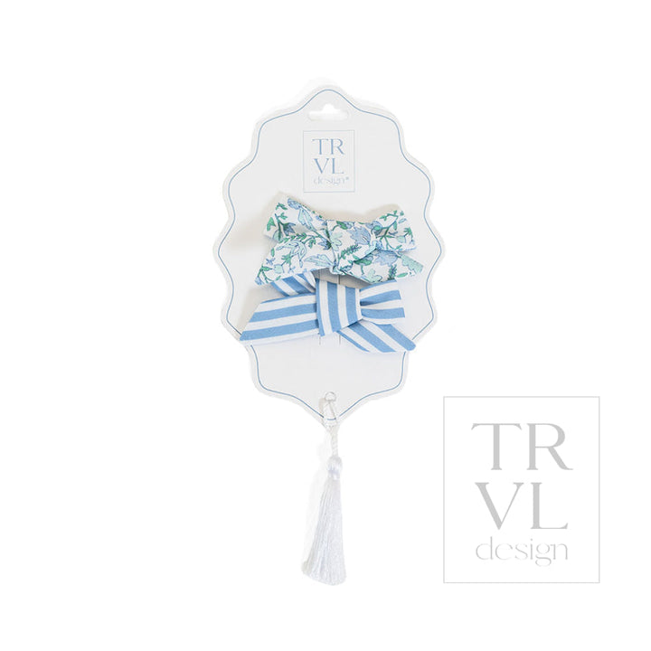 Signature Hair Accessories - Bow Clip - Set 2 Pre pack 3 - Hamptons Floral (with Chambray Stripe) - Hair Accessories