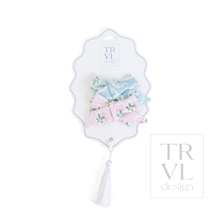 Signature Hair Accessories - Bow Clip - Set 2 Pre pack 3 - Petite Fleur Pink + Blue - Hair Accessories