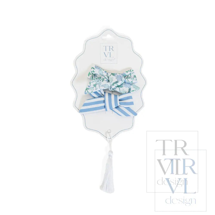 Signature Hair Accessories - Bow Clip - Set 2 Pre pack 3 - Hamptons Floral (with Chambray Stripe) - Hair Accessories