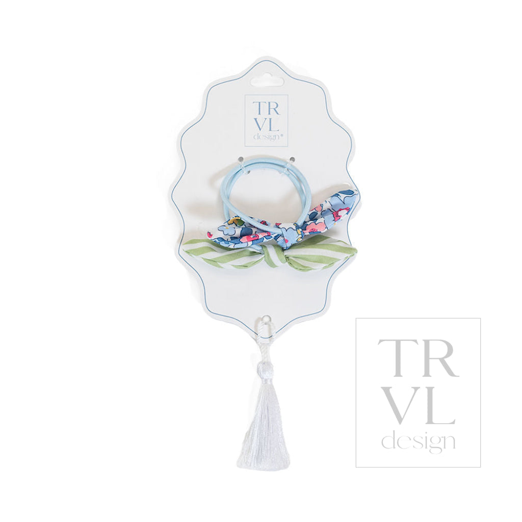 Signature Hair Accessories - Bow Elastic Set 2 - Pre pack 3 - Bridgehampton Floral (with Sage Stripe) - Hair Accessories