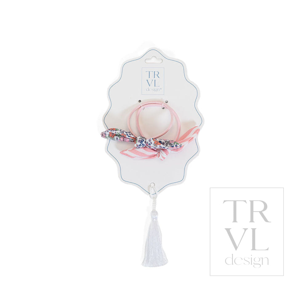 Signature Hair Accessories - Bow Elastic Set 2 - Pre pack 3 - Garden Floral (with Dusty Rose Stripe) - Hair Accessories