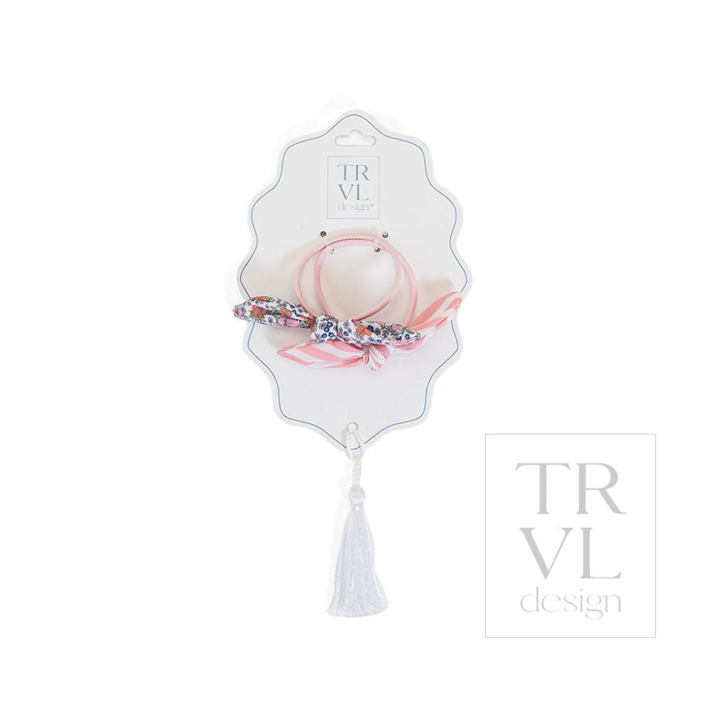 Signature Hair Accessories - Bow Elastic Set 2 - Pre pack 3 - Garden Floral (with Dusty Rose Stripe) - Hair Accessories