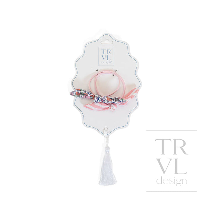 Signature Hair Accessories - Bow Elastic Set 2 - Pre pack 3 - Garden Floral (with Dusty Rose Stripe) - Hair Accessories