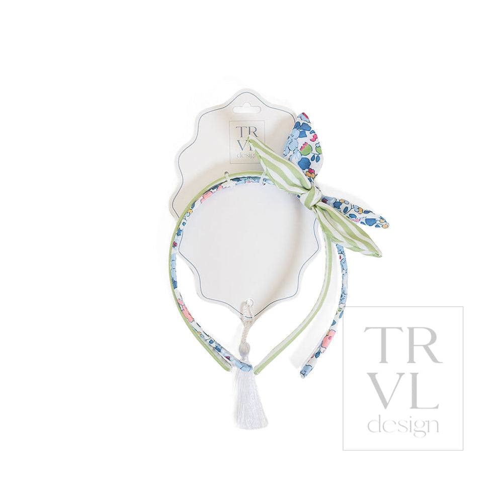 Signature Hair Accessories - Bow Headband Set 2 -Pre Pack of 3 - Bridgehampton Floral (with Sage Stripe) - Hair
