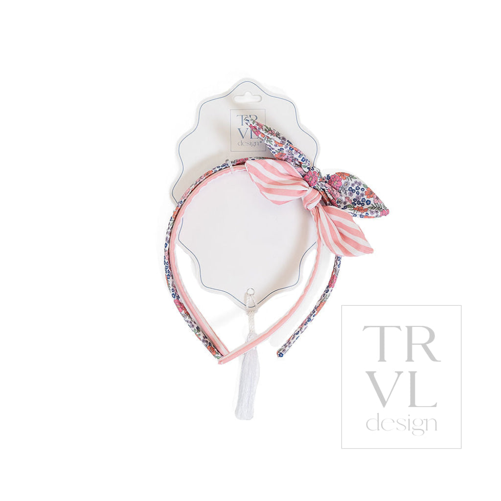 Signature Hair Accessories - Bow Headband Set 2 -Pre Pack of 3 - Garden Floral (with Dusty Rose Stripe) - Hair