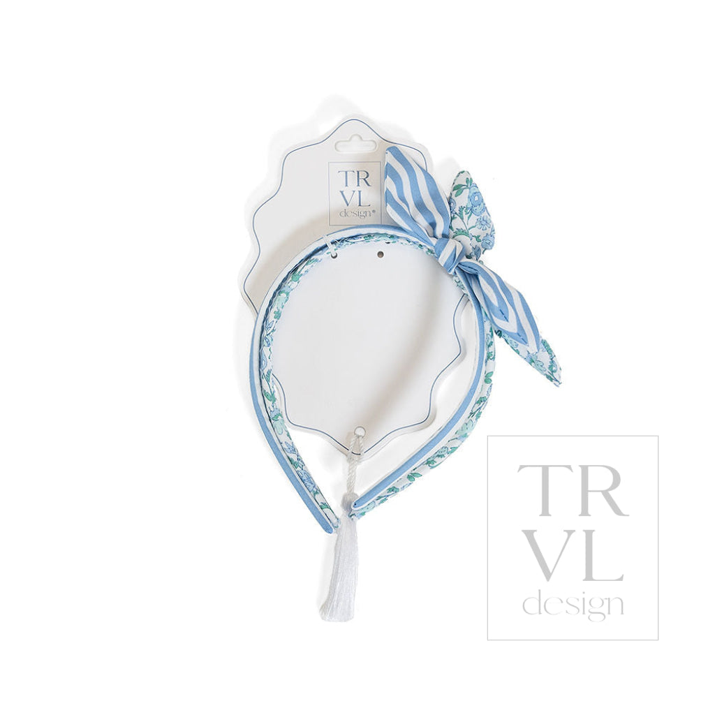 Signature Hair Accessories - Bow Headband Set 2 -Pre Pack of 3 - Hamptons Floral (with Chambray Stripe) - Hair