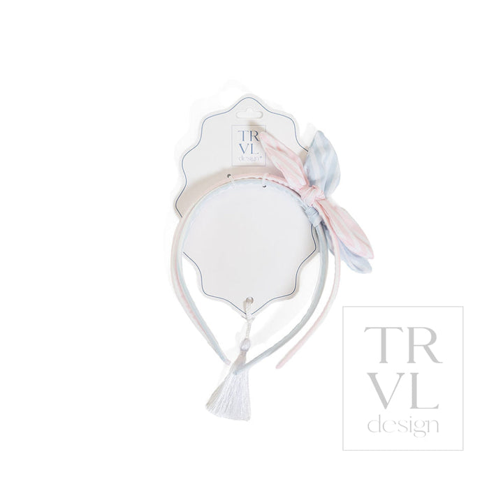 Signature Hair Accessories - Bow Headband Set 2 -Pre Pack of 3 - Stripe Pink + Blue - Hair Accessories