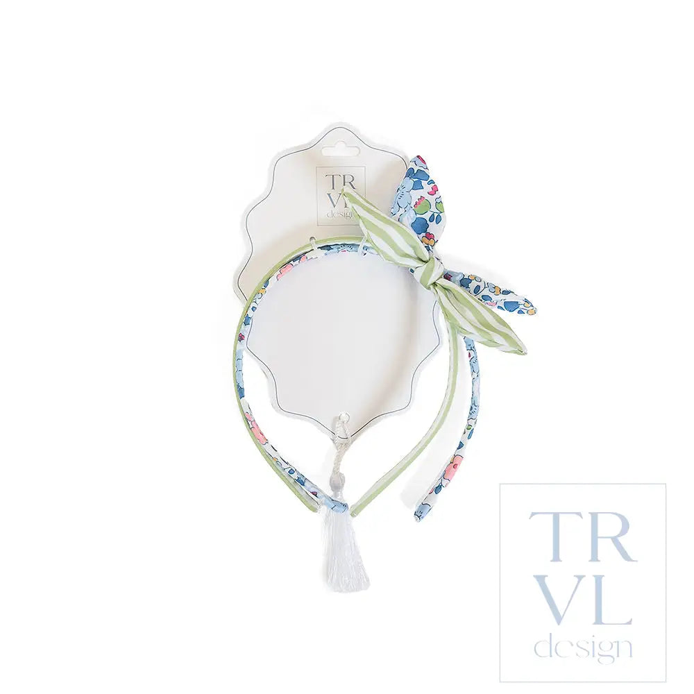 Signature Hair Accessories - Bow Headband Set 2 -Pre Pack of 3 - Bridgehampton Floral (with Sage Stripe) - Hair