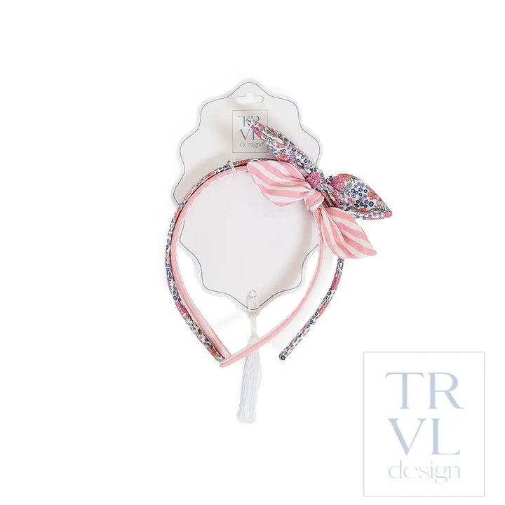 Signature Hair Accessories - Bow Headband Set 2 -Pre Pack of 3 - Garden Floral (with Dusty Rose Stripe) - Hair