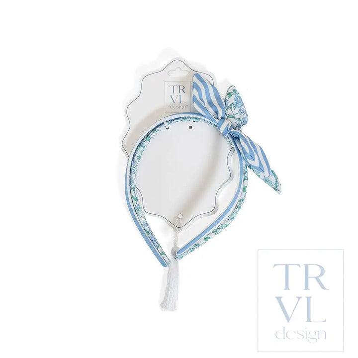 Signature Hair Accessories - Bow Headband Set 2 -Pre Pack of 3 - Hamptons Floral (with Chambray Stripe) - Hair