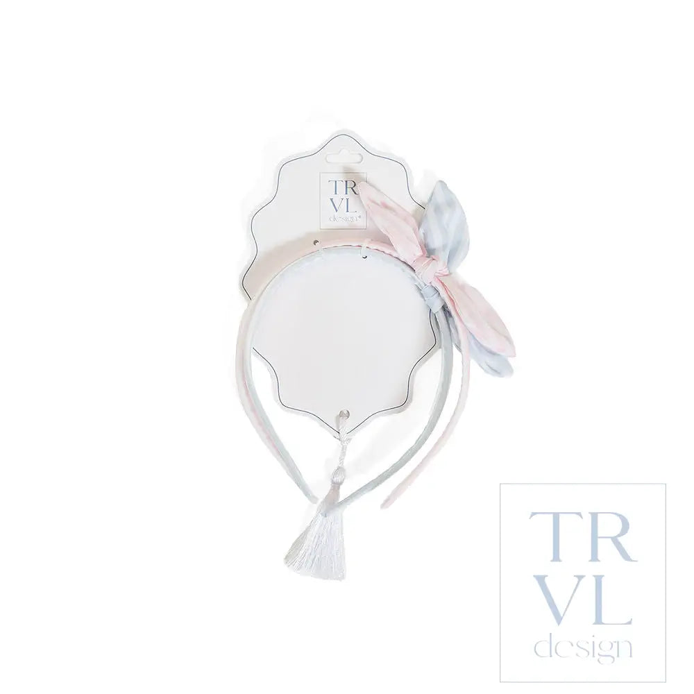 Signature Hair Accessories - Bow Headband Set 2 -Pre Pack of 3 - Stripe Pink + Blue - Hair Accessories