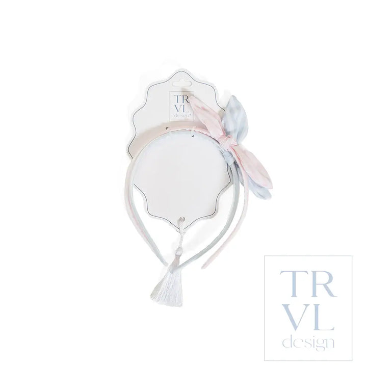 Signature Hair Accessories - Bow Headband Set 2 -Pre Pack of 3 - Stripe Pink + Blue - Hair Accessories
