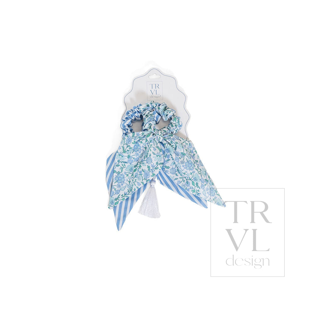 Signature Hair Accessories - Bow Scrunchies Set 2 - Pre pack 3 - Hamptons Floral (with Chambray Stripe) - Hair