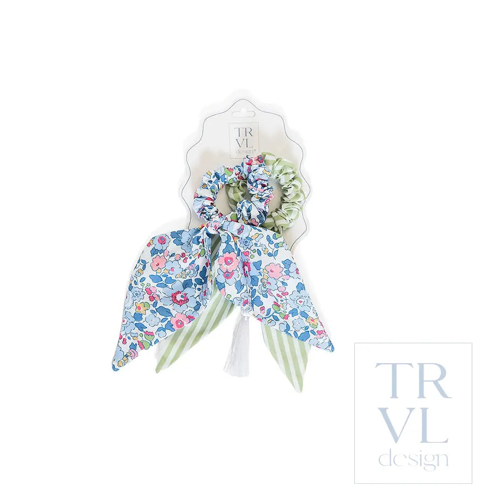 Signature Hair Accessories - Bow Scrunchies Set 2 - Pre pack 3 - Bridgehampton Floral (with Sage Stripe) - Hair