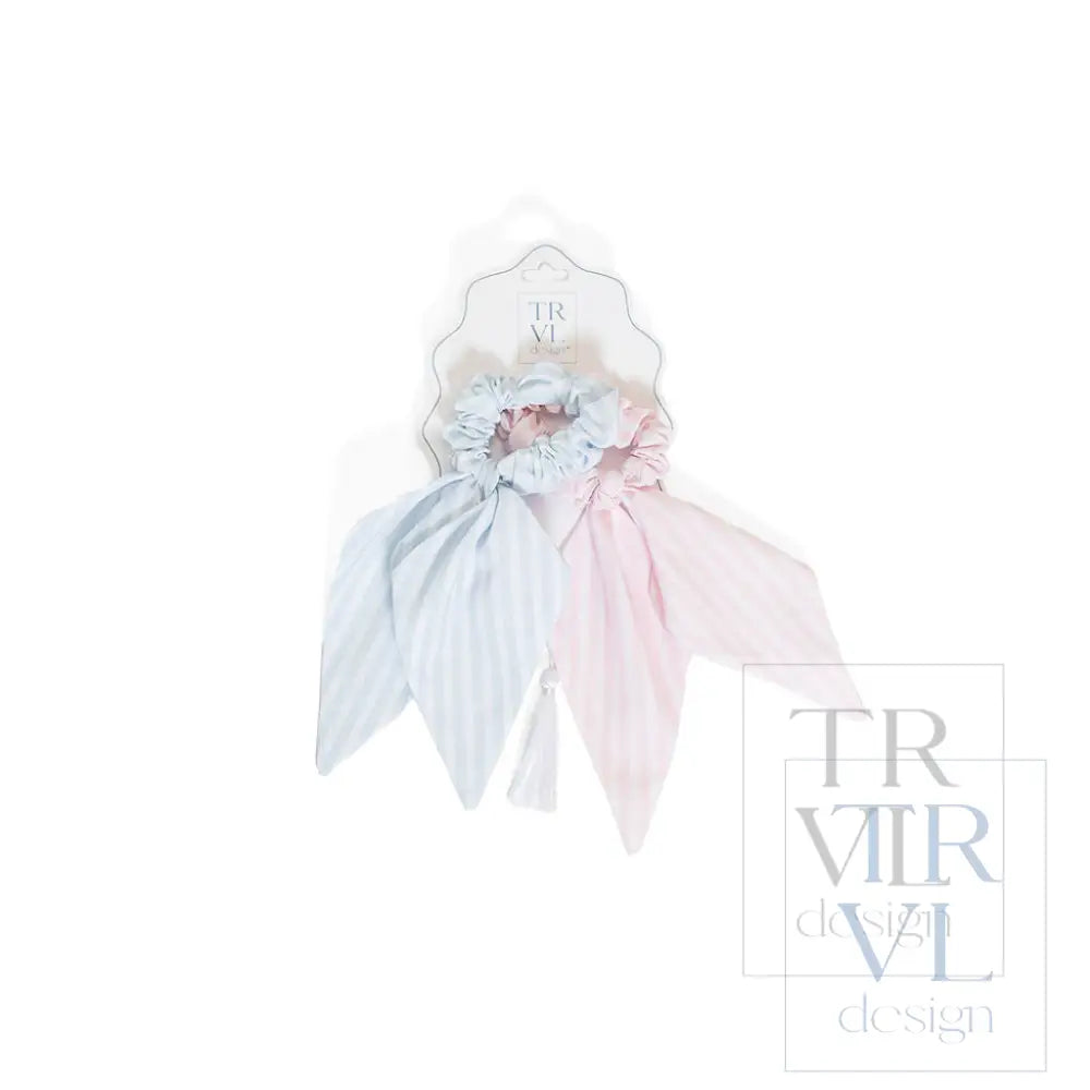 Signature Hair Accessories - Bow Scrunchies Set 2 - Pre pack 3 - Stripe Pink + Blue - Hair Accessories