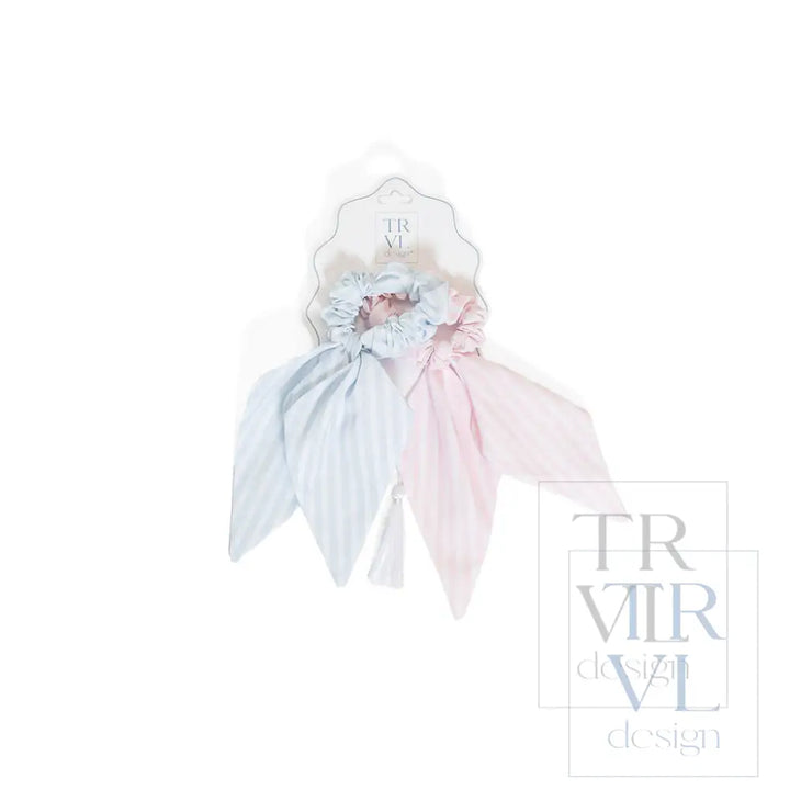 Signature Hair Accessories - Bow Scrunchies Set 2 - Pre pack 3 - Stripe Pink + Blue - Hair Accessories