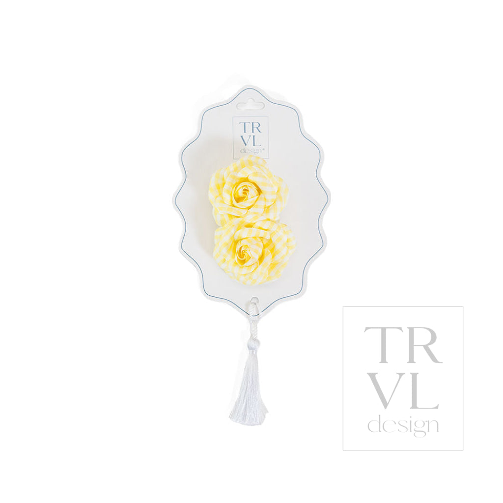 Signature Hair Accessories - Flower Clip Set 2 - Pre pack 2 - Gingham Buttercup - Hair Accessories