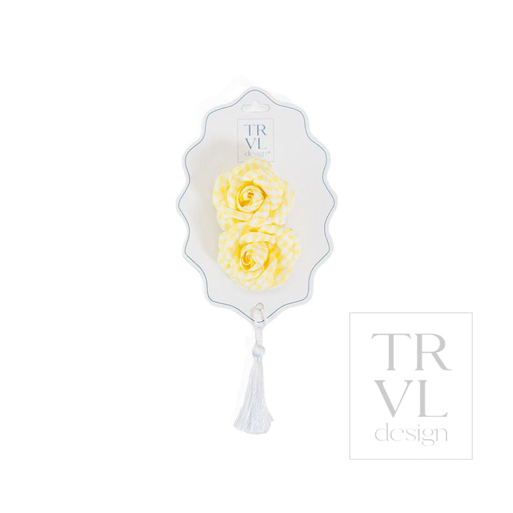Signature Hair Accessories - Flower Clip Set 2 - Pre pack 2 - Gingham Buttercup - Hair Accessories