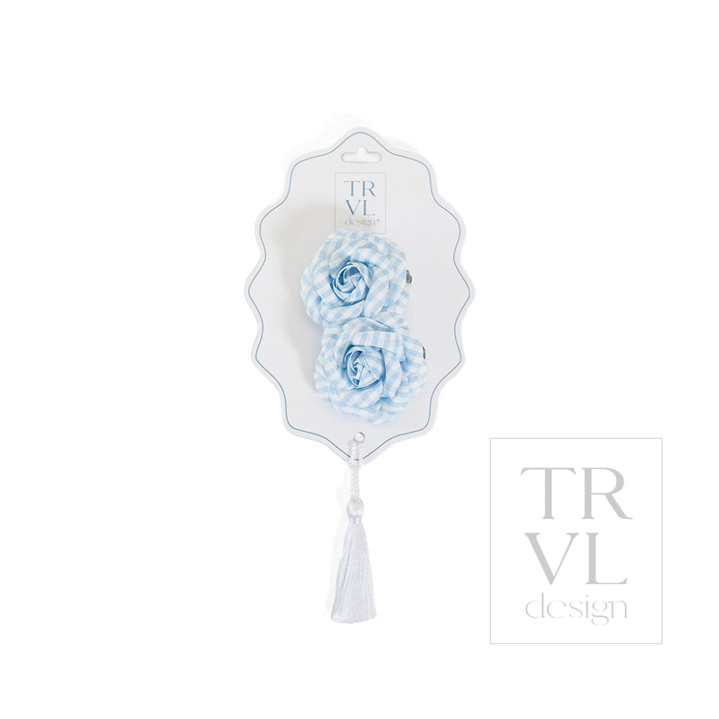 Signature Hair Accessories - Flower Clip Set 2 - Pre pack 2 - Gingham Mist - Hair Accessories