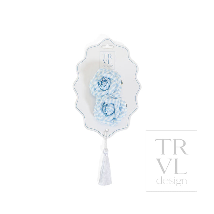 Signature Hair Accessories - Flower Clip Set 2 - Pre pack 2 - Gingham Mist - Hair Accessories
