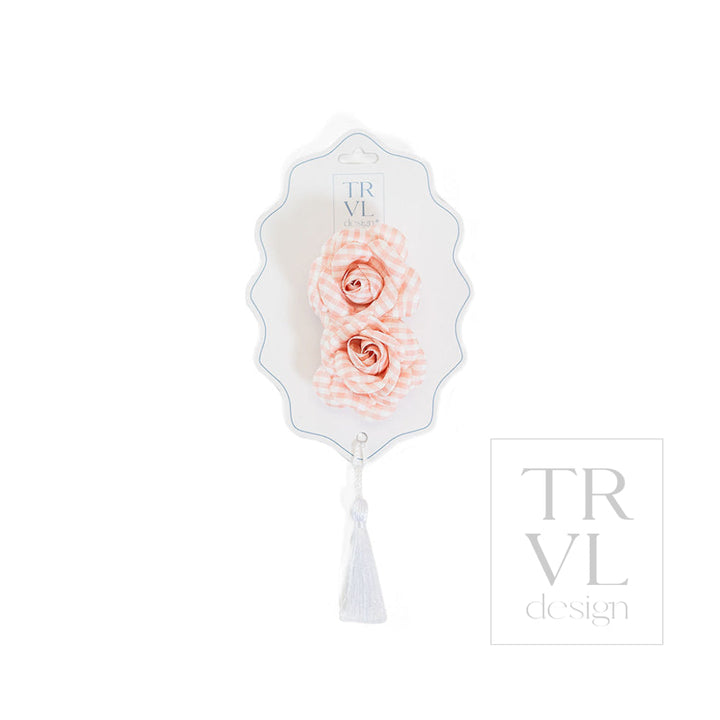 Signature Hair Accessories - Flower Clip Set 2 - Pre pack 2 - Gingham Taffy - Hair Accessories