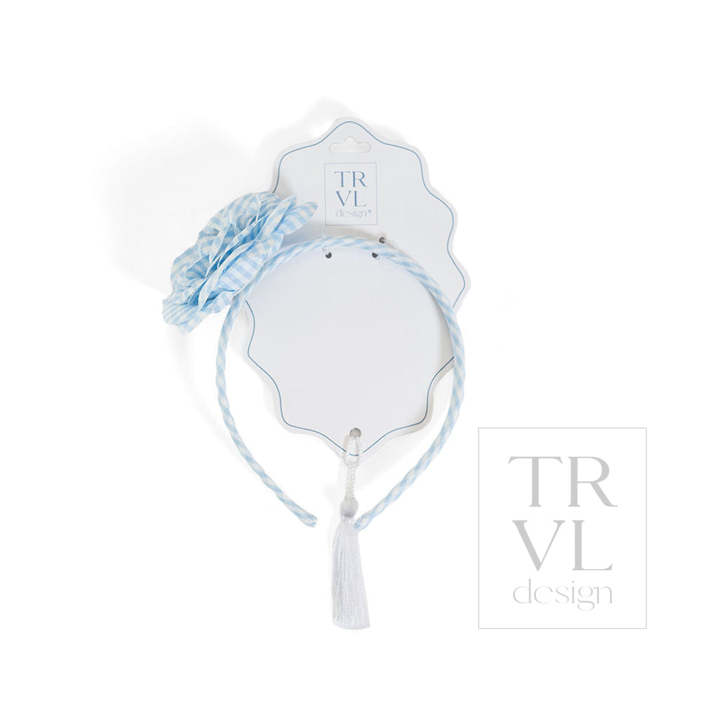 SIgnraure Hair Accessories - Lg Ging Flower Headband - pre pack 2 - Gingham Mist - Hair Accessories