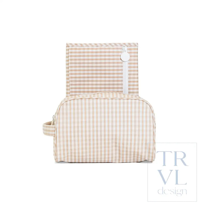 Stowaway + Game Changer Pad Bundle - Khaki Gingham - Cosmetic & Toiletry Bags