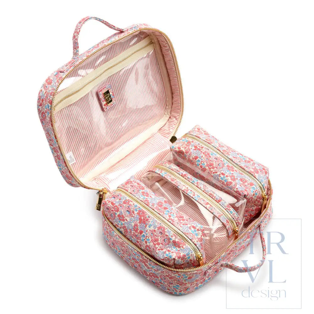 Luxe Trvl2 Cosmetic Toiletry Case - Marseille With Pink Pinstripe Liner* New!