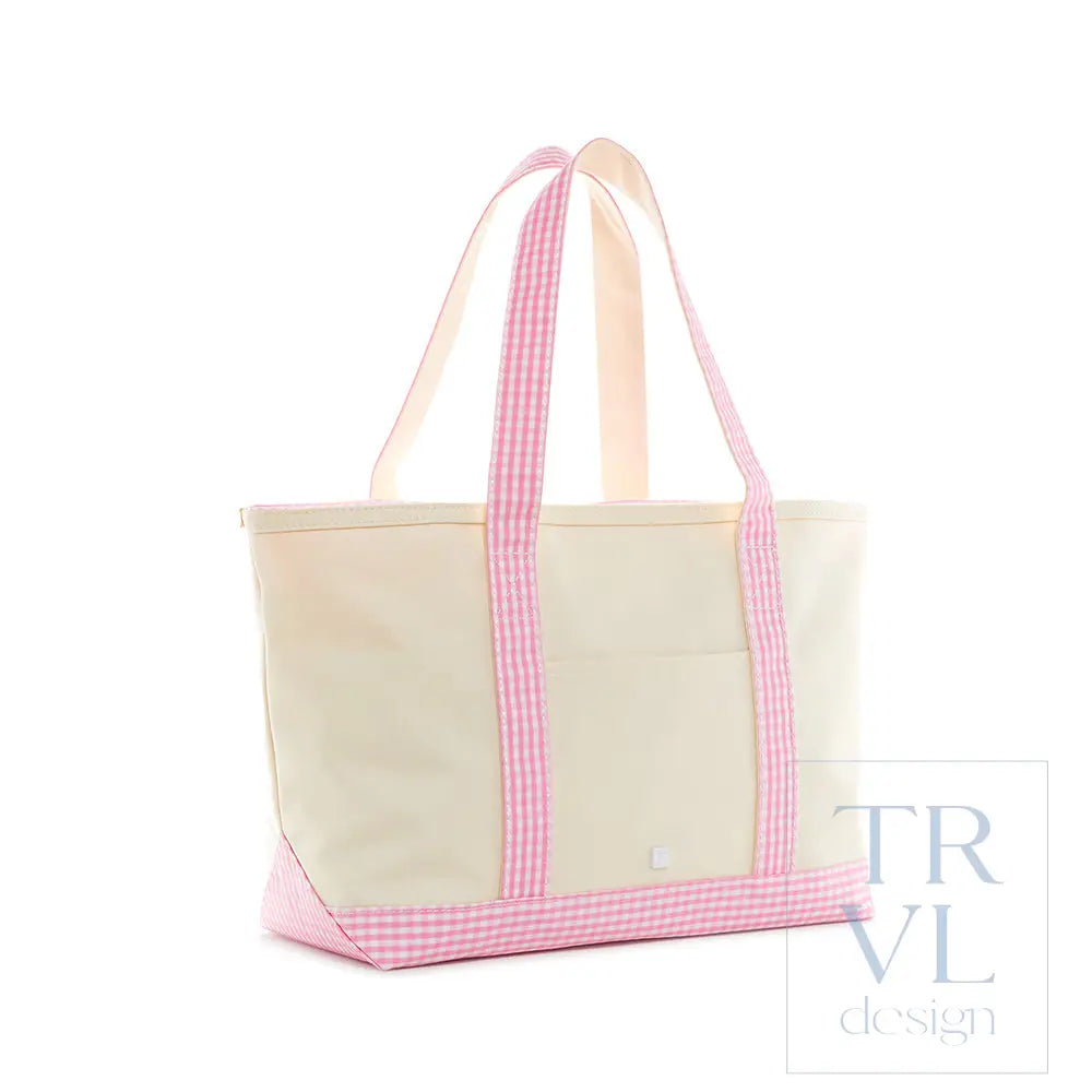Medium Tote - Coated Canvas Gingham Pink Trim