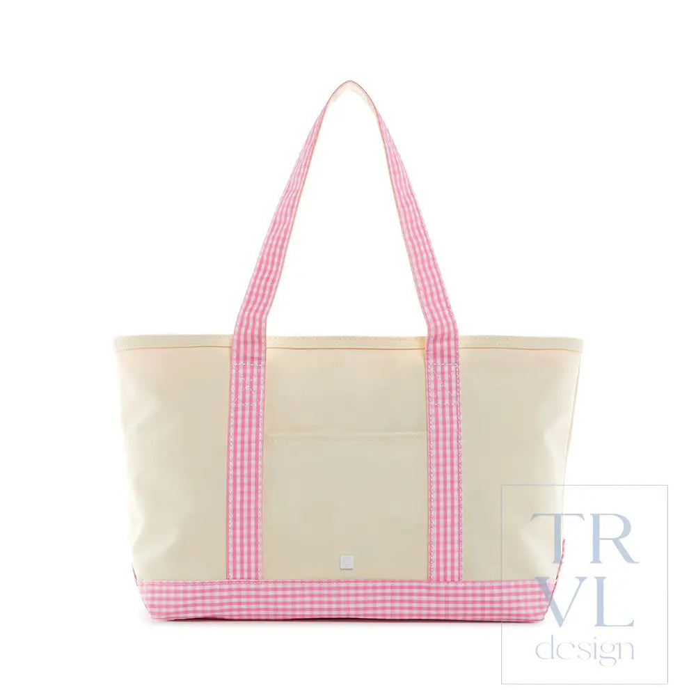 Medium Tote - Coated Canvas Gingham Pink Trim