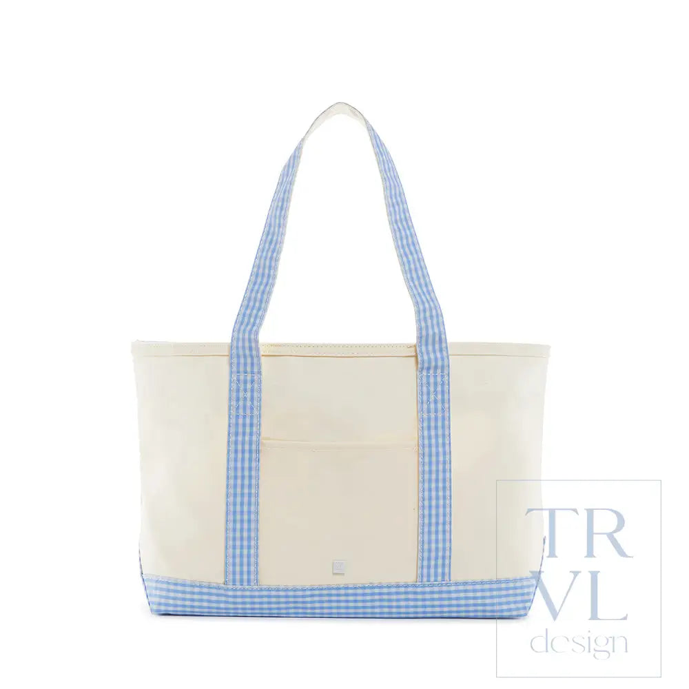Medium Tote - Coated Canvas Gingham Sky Trim