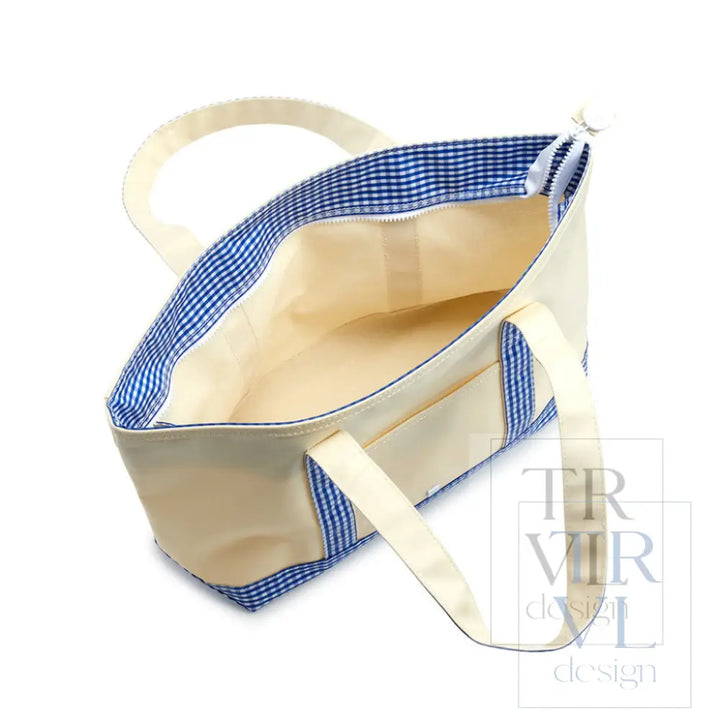 Medium Tote - Coated Canvas Gingham Sky Trim
