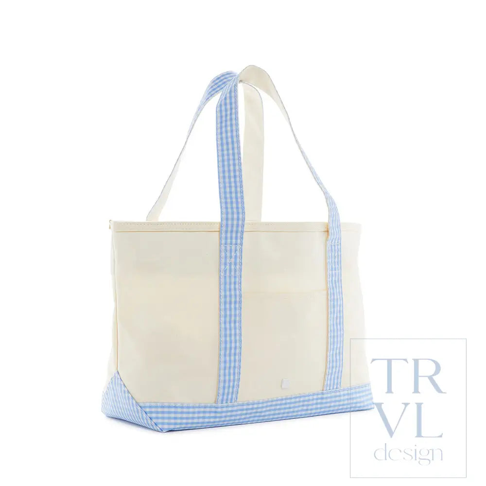 Medium Tote - Coated Canvas Gingham Sky Trim