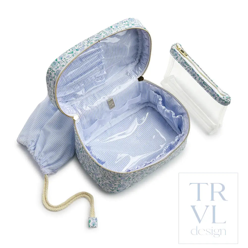 Train Case - Hamptons Floral with Chambray Pinstripe Liner - Cosmetic & Toiletry Bags