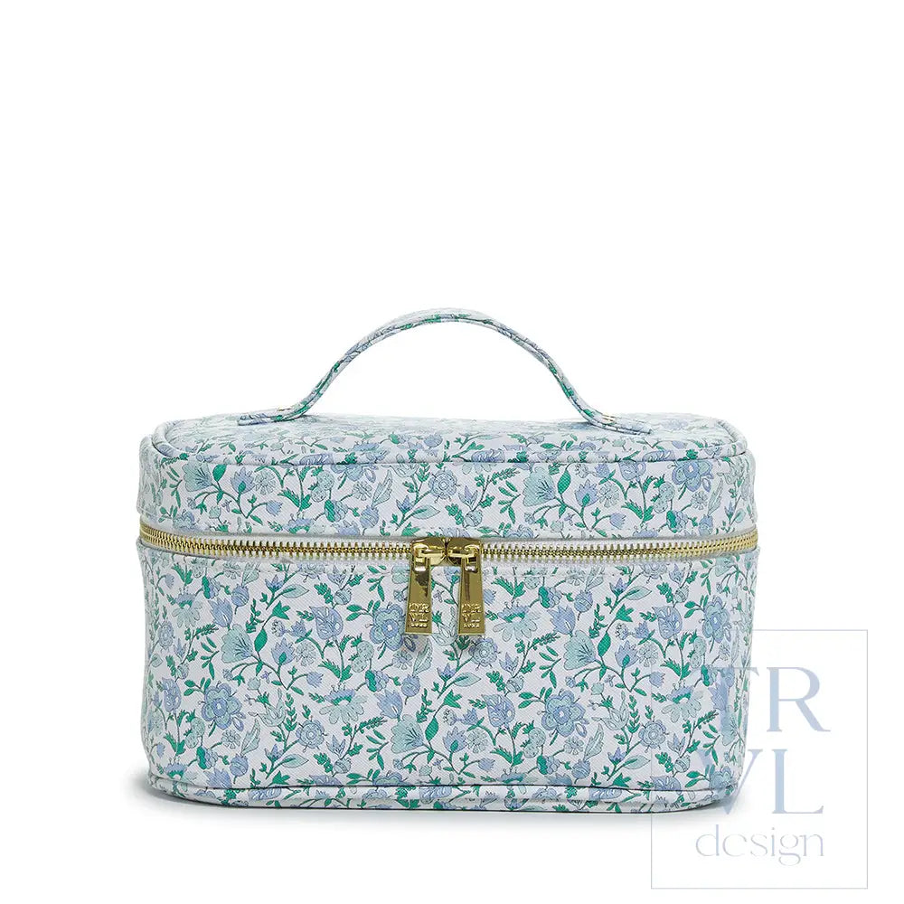 Train Case - Hamptons Floral with Chambray Pinstripe Liner - Cosmetic & Toiletry Bags